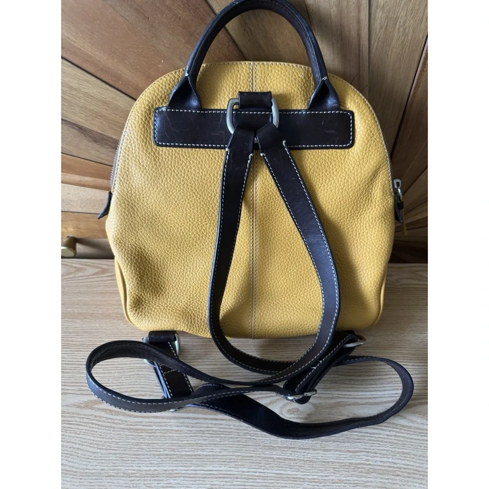 Dooney‎ & Bourke Yellow Mustard Backpack With Brown Leather Handle and Straps